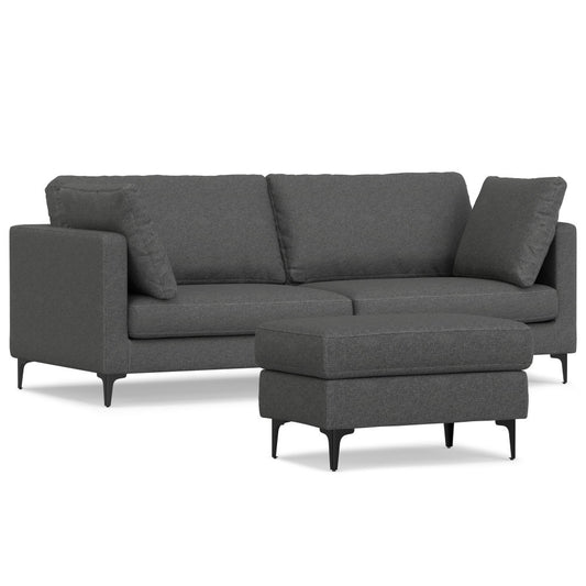 Ava Dark Gray Performance Fabric Sofa & Ottoman Set – 90" 2-Piece Set