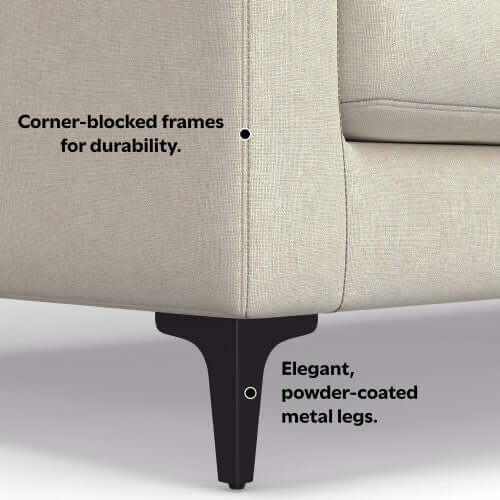 Ava MCM Performance Fabric Loveseat 76" – Modern Eco-Friendly Sofa (2 Colors) featuring corner-blocked frames and metal legs.
