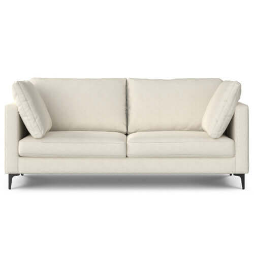 Ava MCM Performance Fabric Loveseat 76" – Modern Eco-Friendly Sofa (2 Colors) in a light cream color with plush cushions.