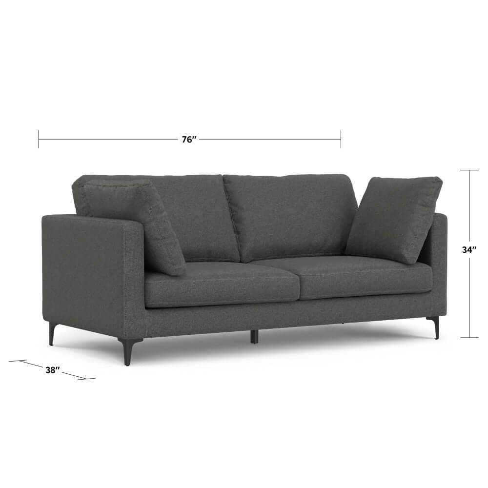 Ava MCM Performance Fabric Loveseat 76" – Modern Eco-Friendly Sofa (2 Colors) dimensions and design features.