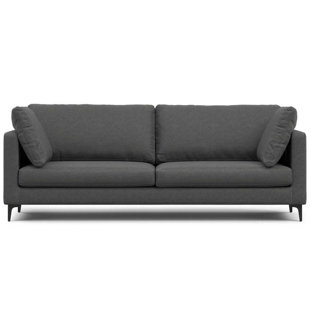 Ava MCM Performance Fabric Sofa 90" – Modern Eco-Friendly 3-Seat Couch (2 Colors) in dark upholstery.