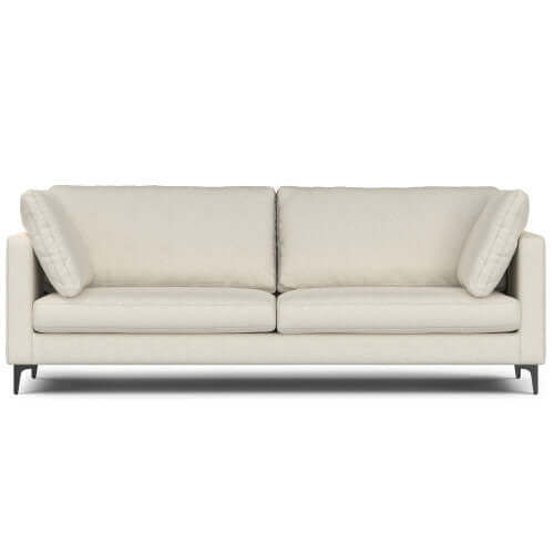 Ava MCM Performance Fabric Sofa 90" – Modern Eco-Friendly 3-Seat Couch (2 Colors) in a light beige color.