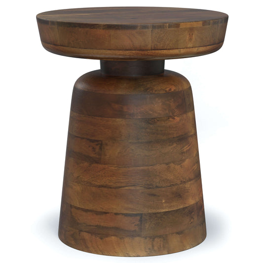 Robbie Wood Accent End Table - 16'W handcrafted solid mango wood with unique grain patterns, rich finish, and sculptural design.