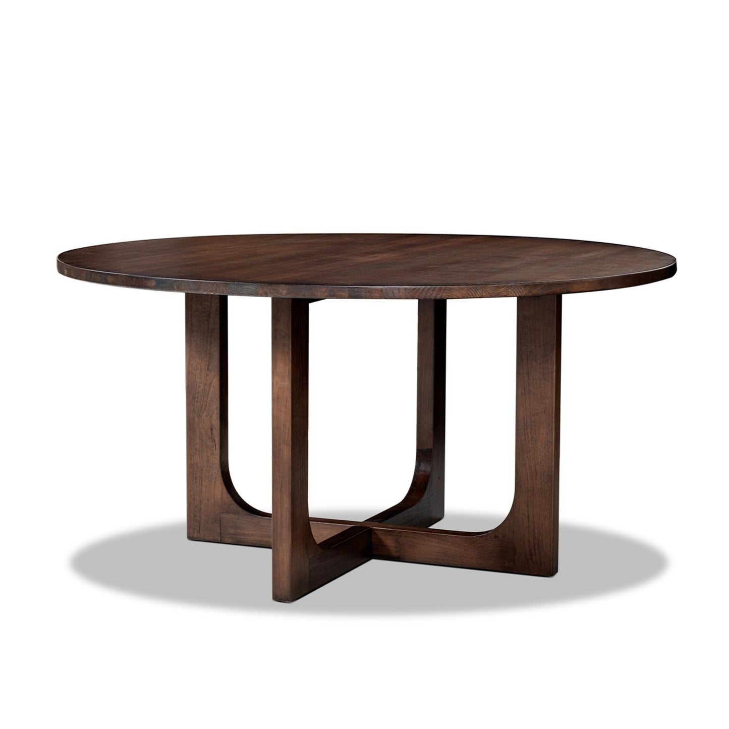 Pino Reclaimed Pine Round Dining Table – 60" Dark Brown Table with Intersecting Base