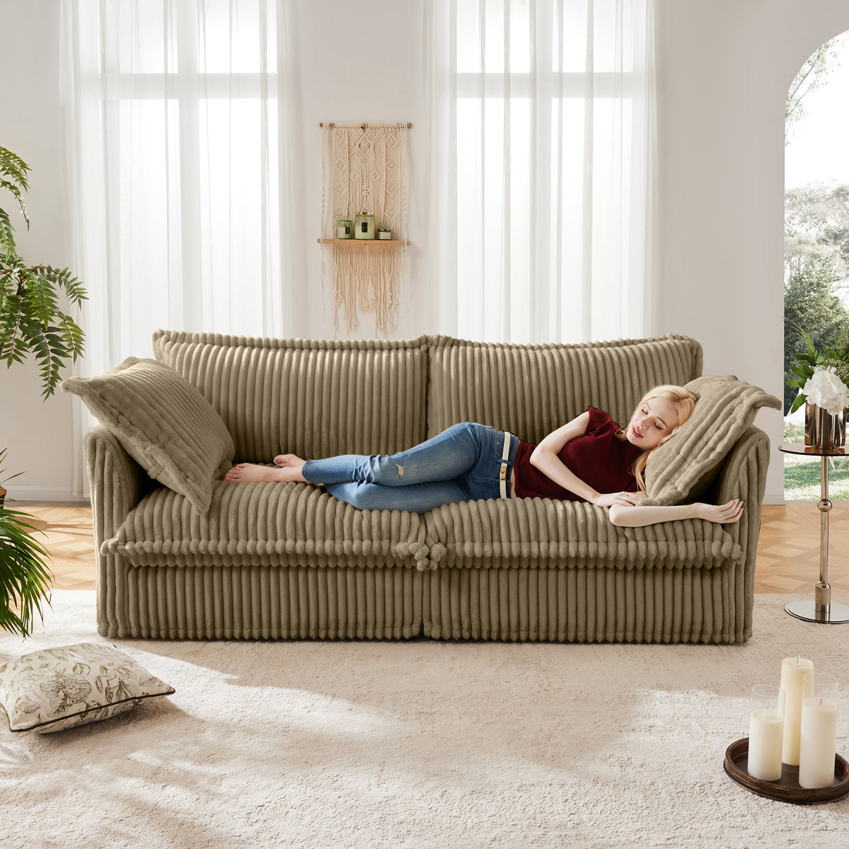 Modern Slipcovered 2-Seat Sofa Couches 2 Seater Sofa, Corduroy Deep Seat Sofa with Upholstered Cushion&Detachable Cover