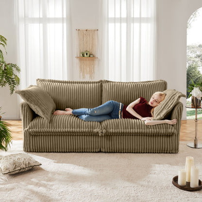 Modern Slipcovered 2-Seat Sofa Couches 2 Seater Sofa, Corduroy Deep Seat Sofa with Upholstered Cushion&Detachable Cover