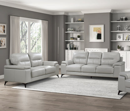 Mischa Silver Gray Leather Sofa and Loveseat Set – 88.75" Sofa & 66.75" Loveseat with Pillow-Top Arms