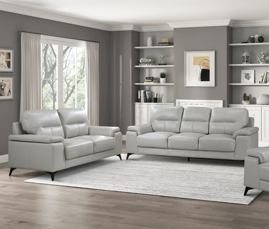 Mischa Silver Gray Leather Sofa and Loveseat Set – 88.75" Sofa & 66.75" Loveseat with Pillow-Top Arms
