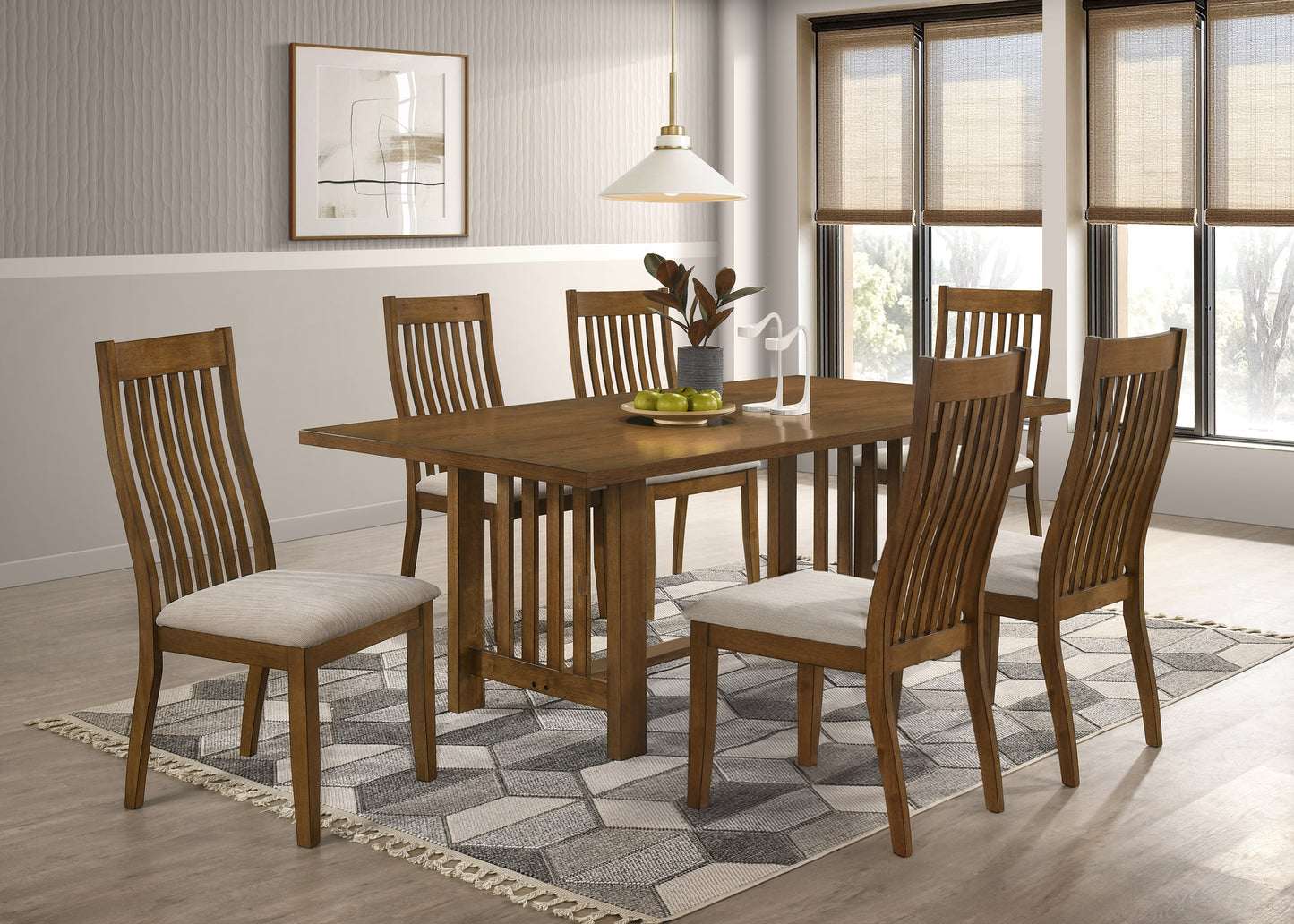 Elmsworth Wood Grain Dining Set – 79" Rectangular Table & 6 Upholstered Chairs, 7-Piece