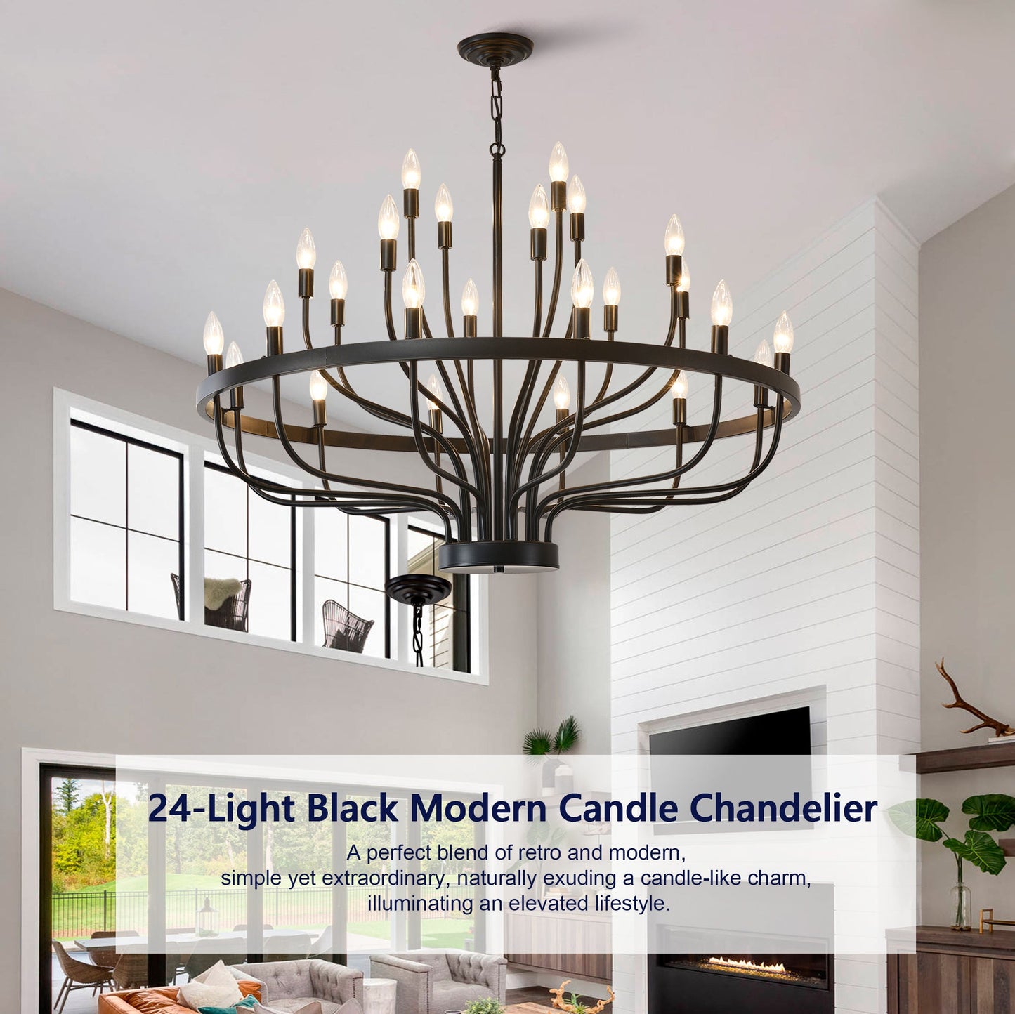 Daxton Black Iron 24-Light Chandelier 39.3 inch