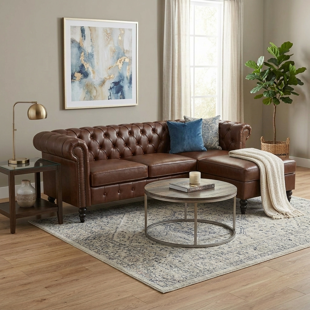 Calder Faux Leather Sectional – 85" L-Shaped 4-Seater with Storage Ottoman (2 Colors)