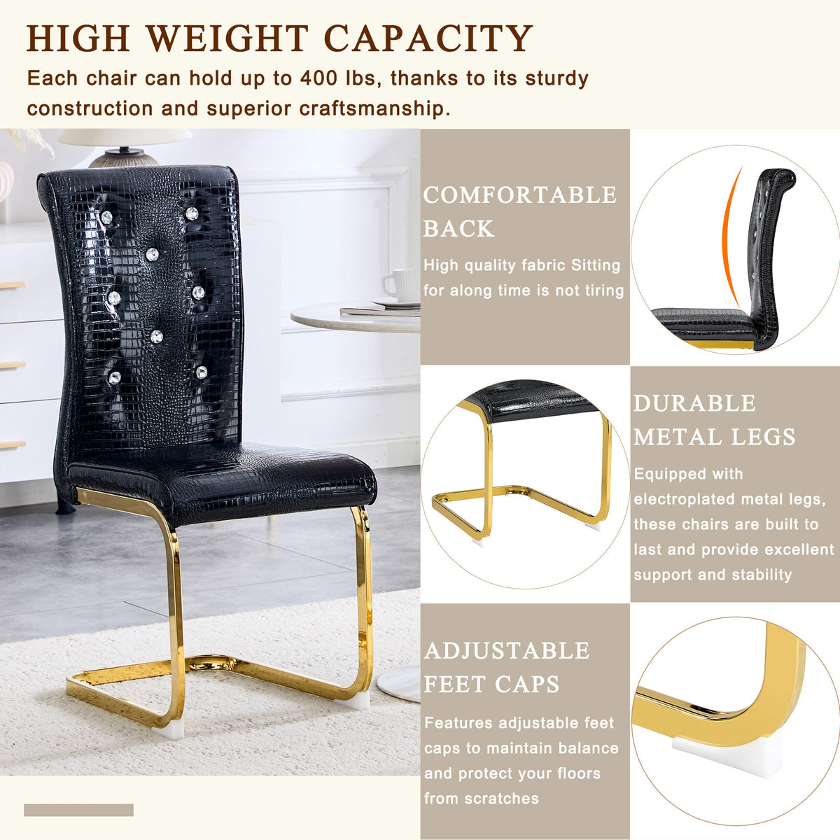 Kinsey Black, Gold Legs, Set of 2