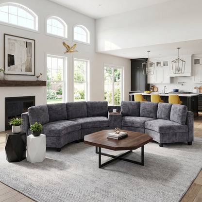 Faelan Curved Chenille Modular Sectional Sofa – 4-Seat Console Sofa with USB & Wireless Charging, 2 Colors