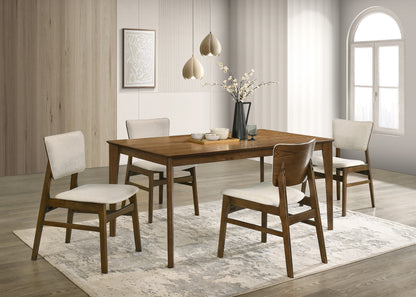 Porter Brown Wood 5-Piece Dining Set – 63" Rectangular Table With 4 Beige Upholstered Chairs