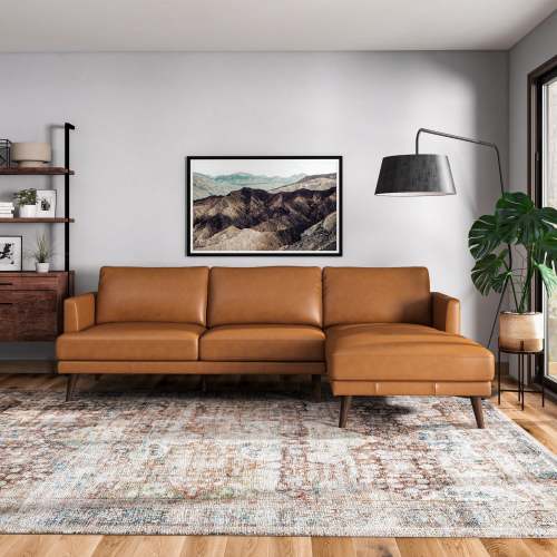 Modern Premium Leather L-Shape Chaise Sofa Sectional 105” – in room setting