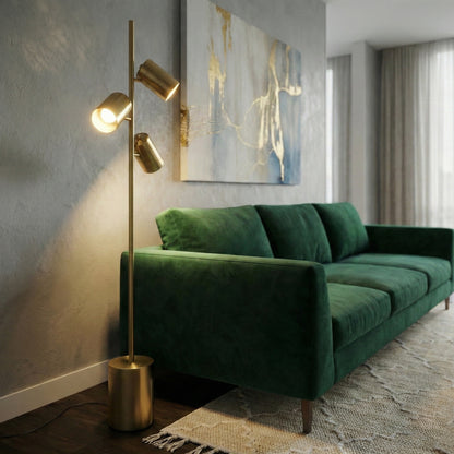 Harmony Brassed Gold Triple-Spot Floor Lamp – 63" Metal Block Base Floor Lamp