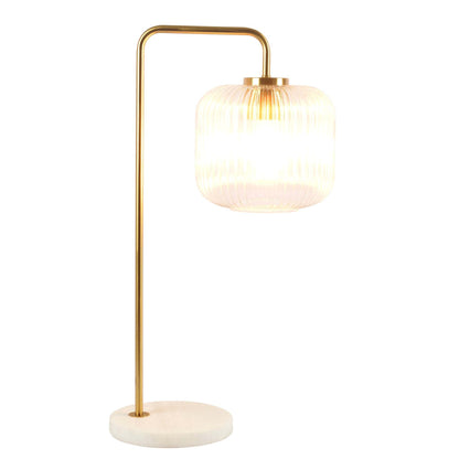Haven Gold Brushed Metal & Marble Table Lamp – 23" Clear Glass Accent Lamp