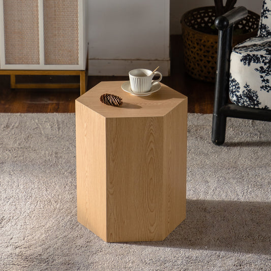 Cato Wood-Grain Hexagon End Table – 15.75" Compact Side Table