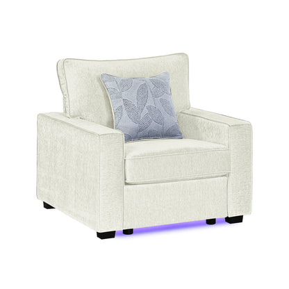 Rita Beige Fabric Accent Chair – 34" Modern Wide-Arm Armchair with LED Underlighting