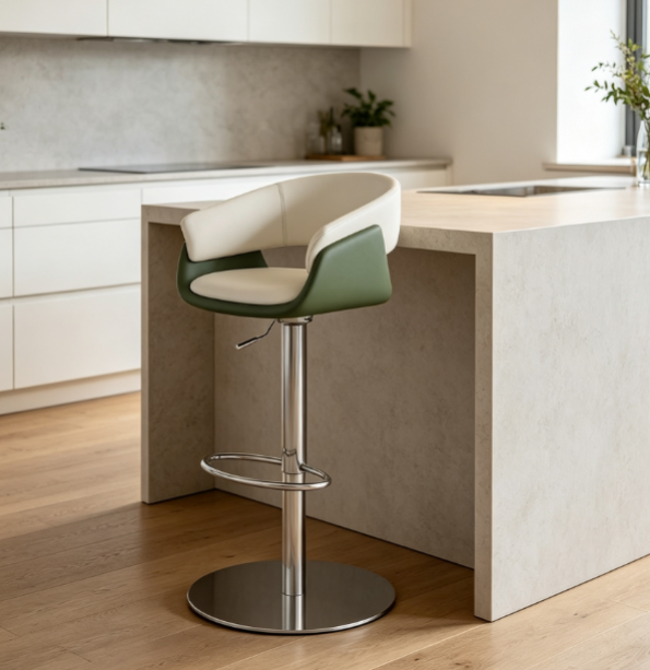 Denby bar stool in green and white faux leather
