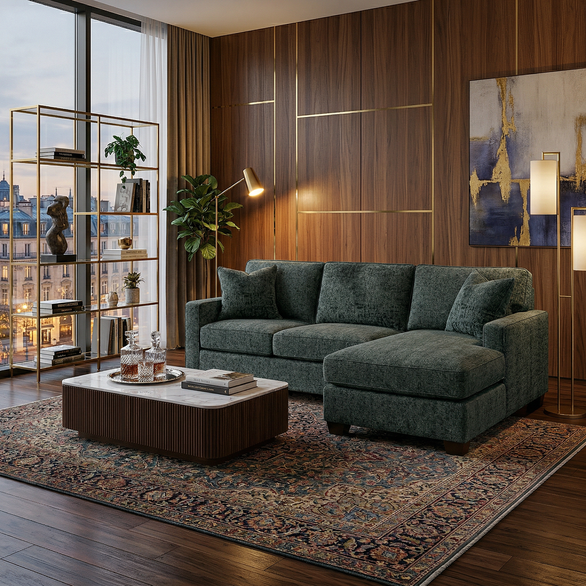 Clifford L-Shaped Sectional Sofa – Made in USA, 9 Fabric Options - Green Velvet Antique Charcoal (11)