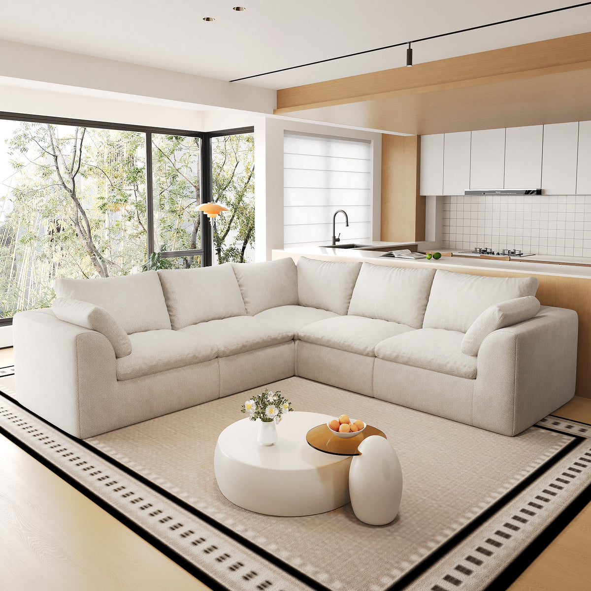 Pelham Cloud Modular Sectional in White, 108.3" V-Shape