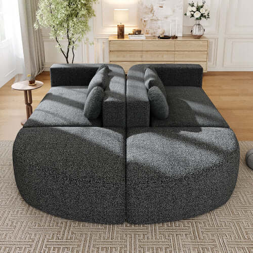 Boneless Boucle Modular Sectional Sofa 115” – Deep Seat Curved U-Shaped Foam Couch for 6