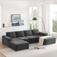 Modular U Shape Dual Chaise Chenille Fabric Sectional Sofa in dark color in modern living room setup.