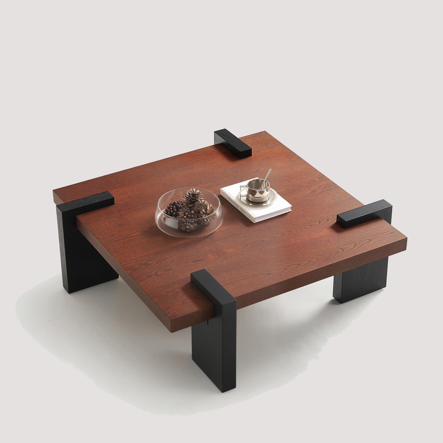 Cadence Walnut Coffee Table – 39" Square Two-Tone Wood Coffee Table