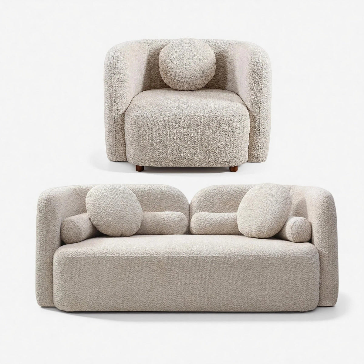 Ilse Loveseat Set in Light Beige, Loveseat + 1 Square Chair