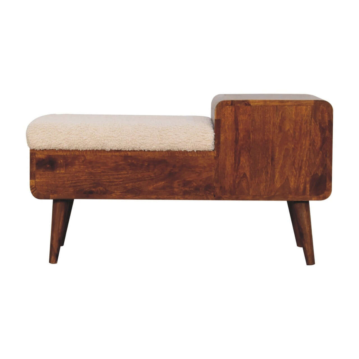 Artisan Solid Mango Wood Boucle Padded Storage Bench 35'