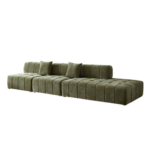 Modern Tufted Modular Sofa 143" – 3-Piece Configurable Sectional Couch (2 Colors) in green fabric.