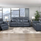 Ardley power reclining sofa, loveseat and chair set in navy faux leather