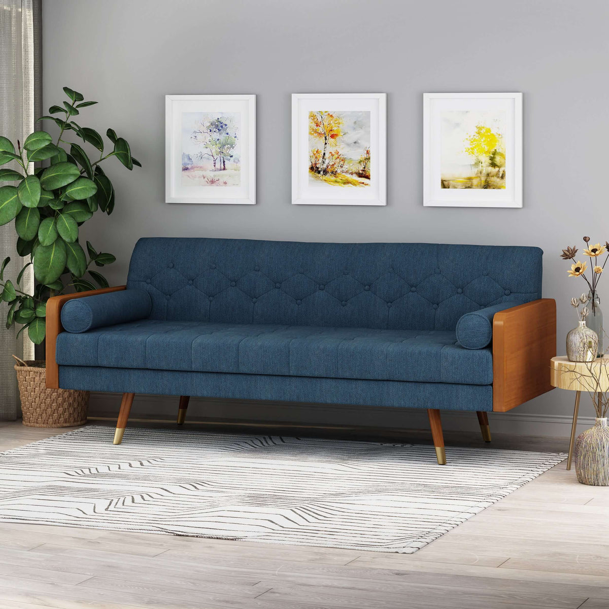 Modern Tufted Fabric Loveseat Sofa 72" – Compact 2-Seater Couch for Small Spaces in navy blue upholstery.