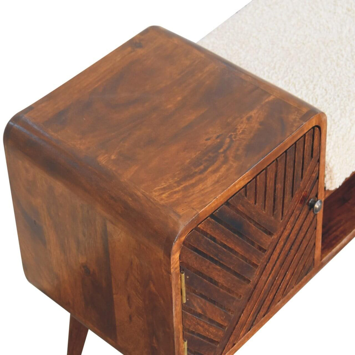 Artisan Solid Mango Wood Boucle Padded Storage Bench 35'