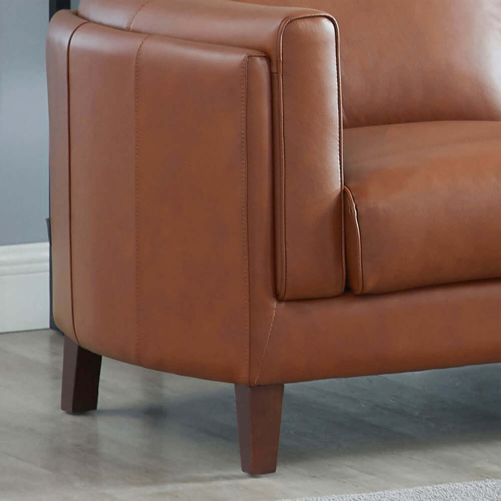 Maui MCM Top-Grain Leather Sofa Loveseat 64' in a stylish modern living room showcasing mid-century design.