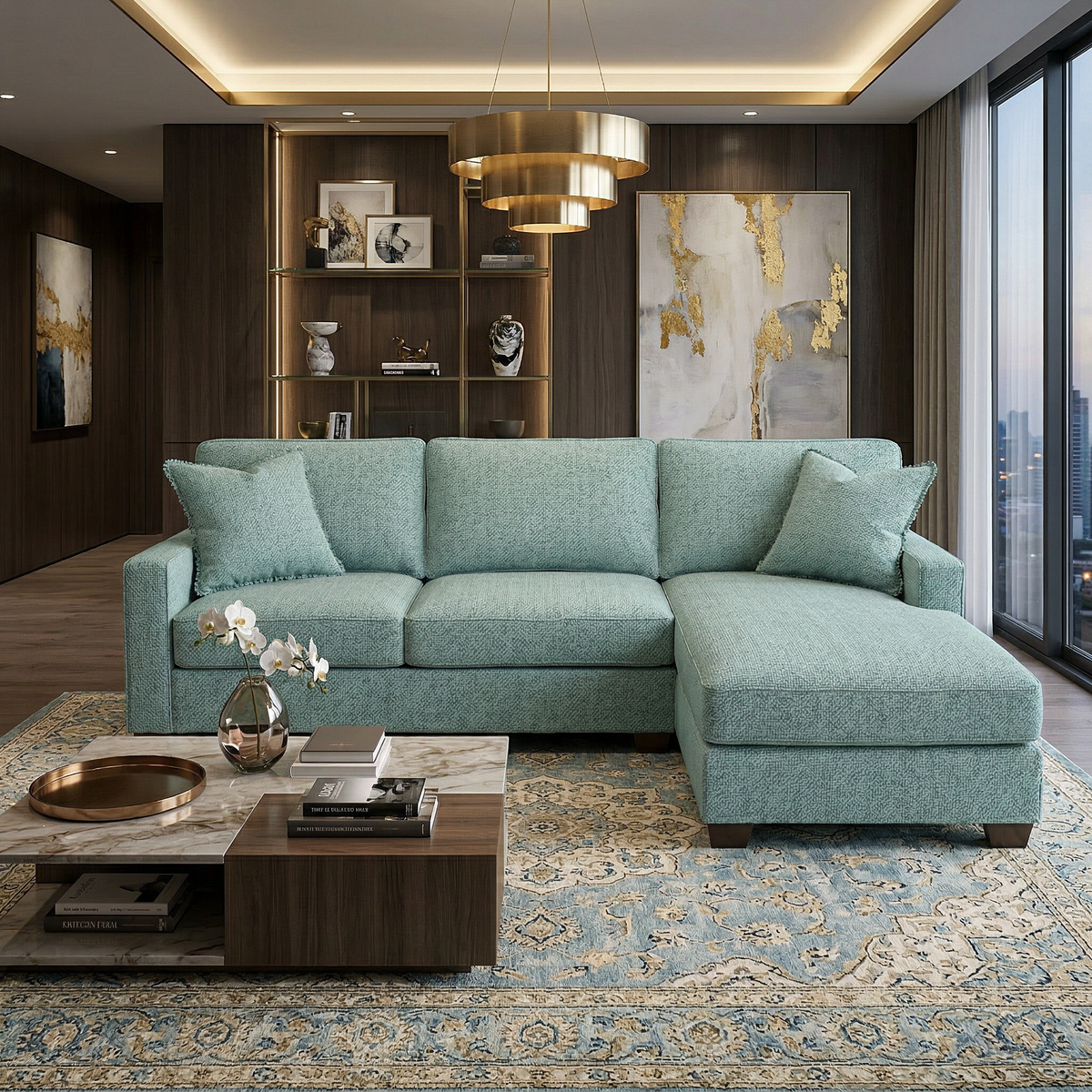 Clifford L-Shaped Sectional Sofa – Made in USA, 9 Fabric Options - Leslie Robins Egg - Fabric (13)
