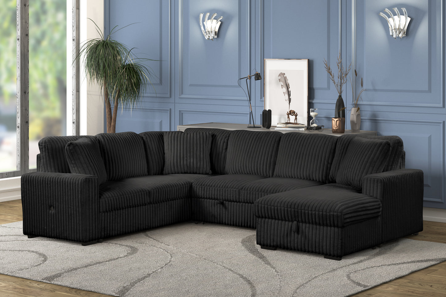 Jorvik Velvet Sectional Sofa – 121" L-Shaped Sleeper Sectional with Storage (2 Colors)