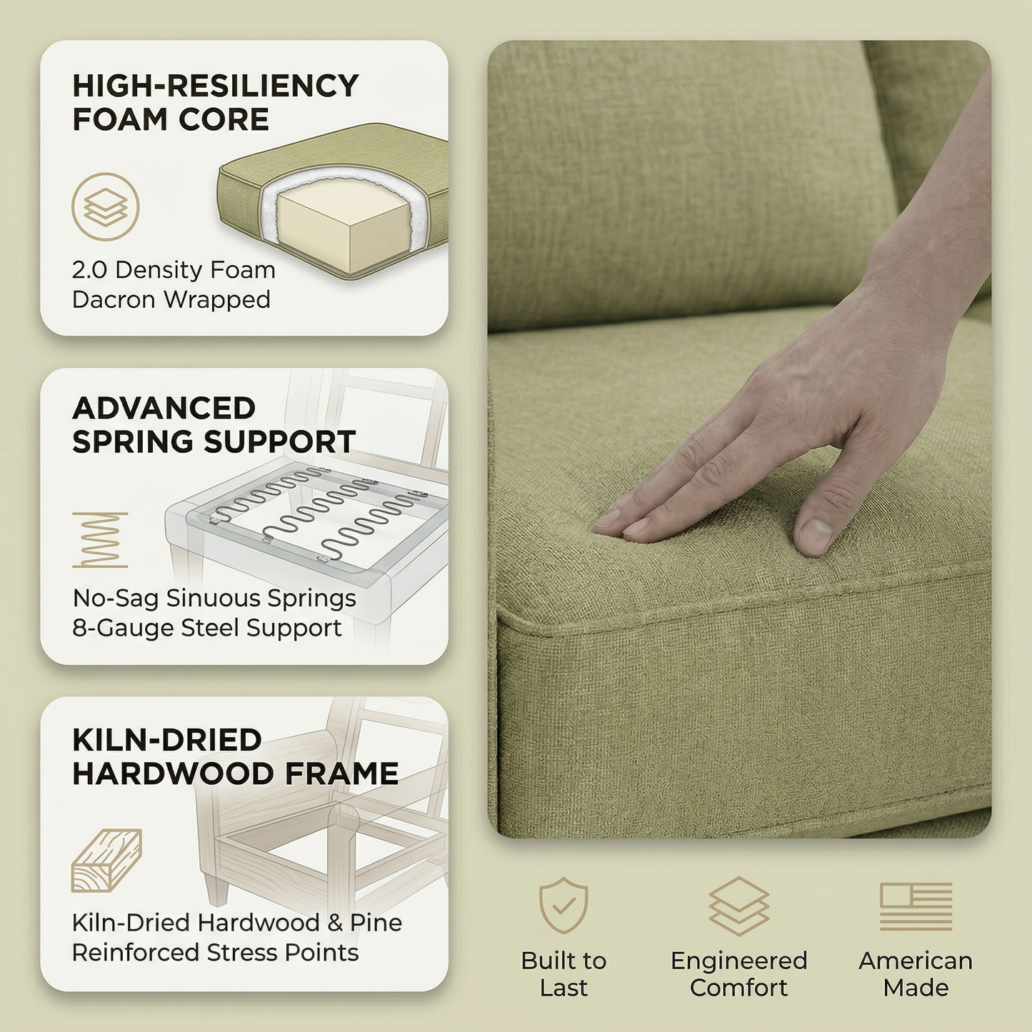 Irlanda Upholstered L-Shaped Sectional – 120" Made-in-USA Sectional Sofa - Notion Appletini - Fabric (12)