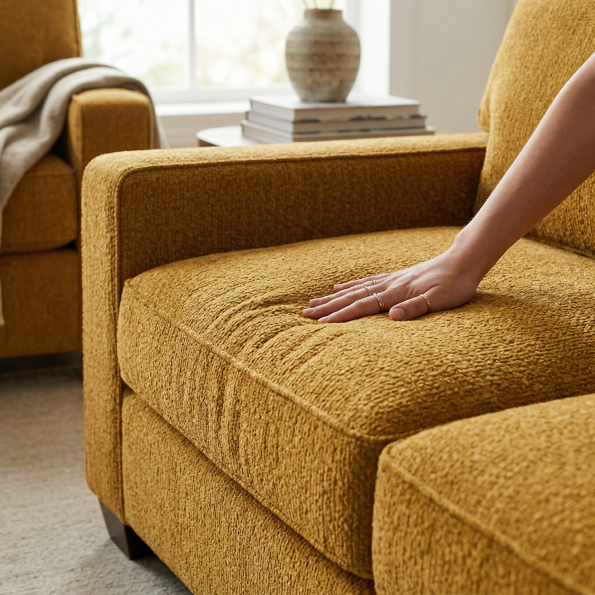 Clifford 2-Arm Sofa – Handcrafted in the USA, Custom Fabric Options - Yellow Hepburn Chai Tea - Fabric On Demand (7)