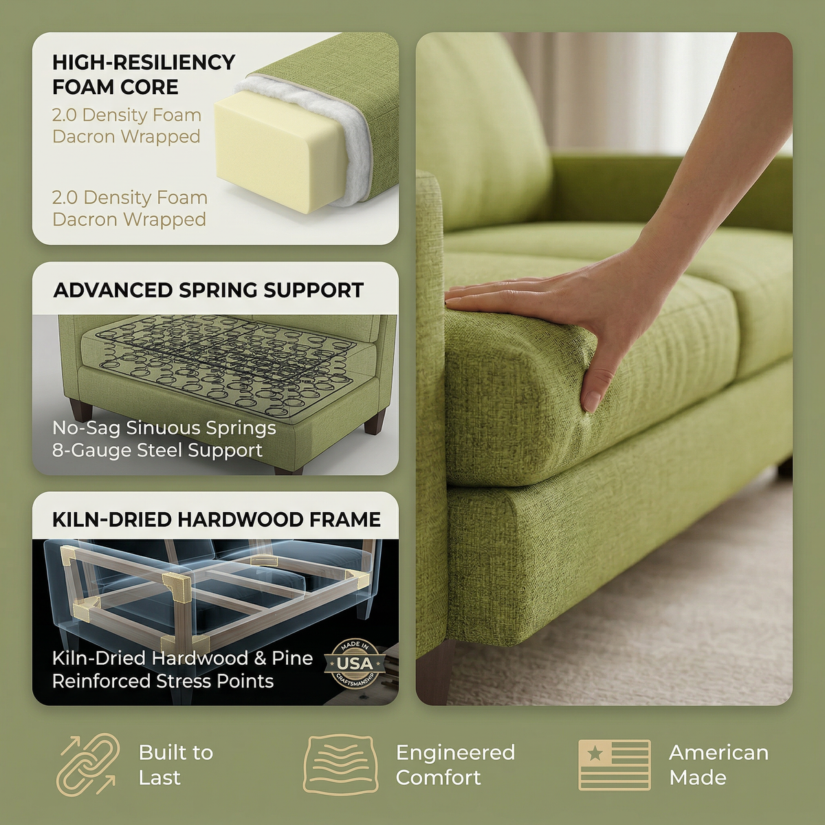 Damon American-Made Sofa – 92" Custom-Fabric Sofa - Notion Appletini - Fabric (13)