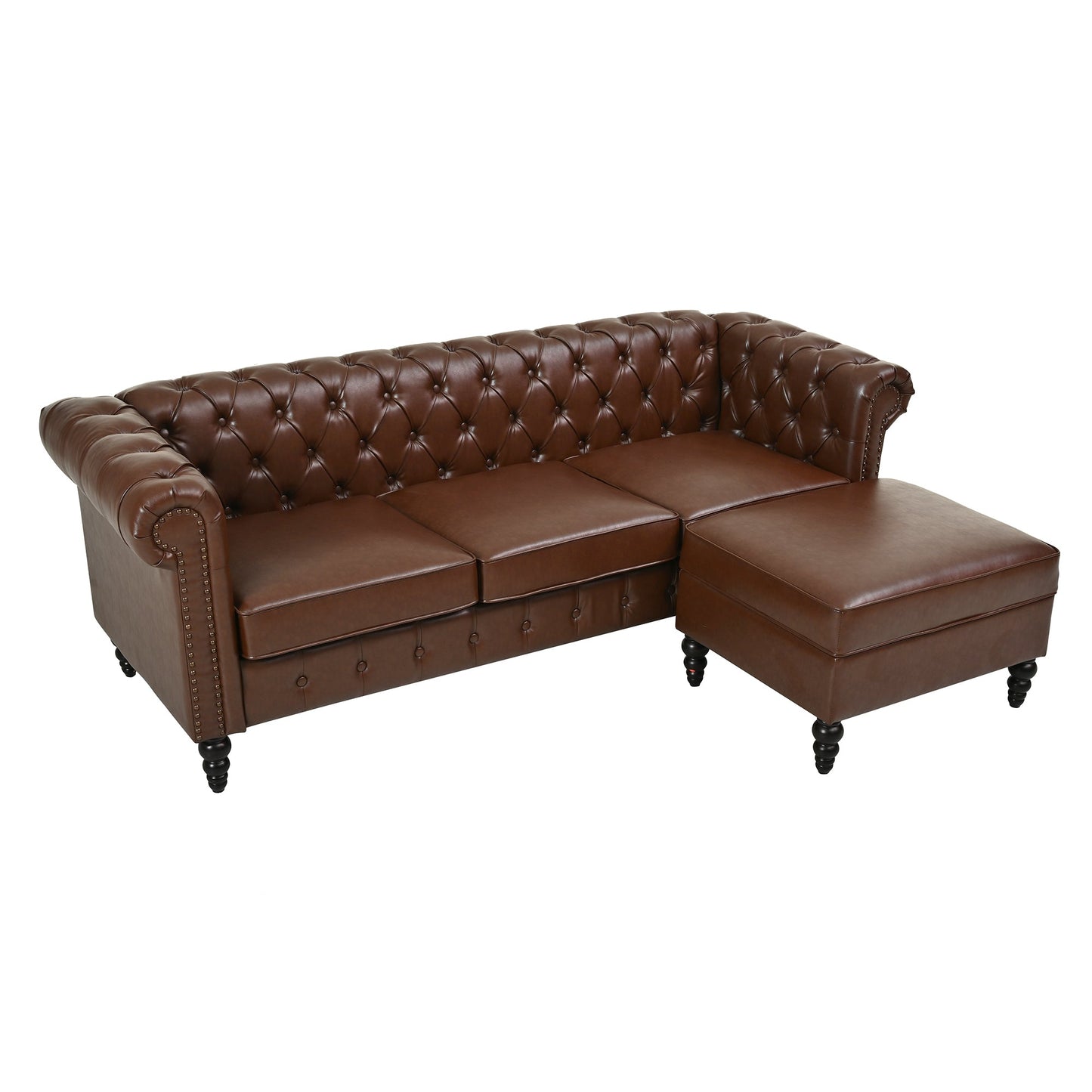 Calder Faux Leather Sectional – 85" L-Shaped 4-Seater with Storage Ottoman (2 Colors)