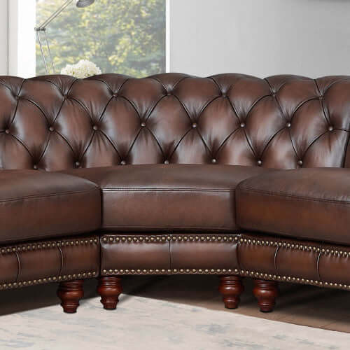 English Chesterfield Tufted Leather Symmetrical Corner Sectional 108'