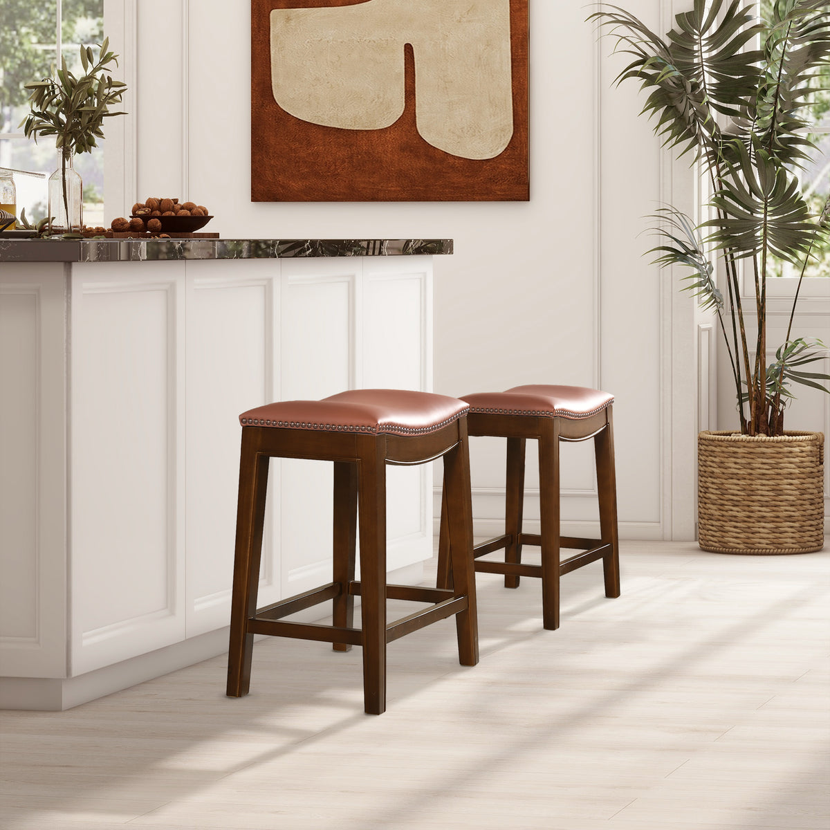 Barlow 24.5' Top Grain Leather Backless Saddle Counter Stool – view 2