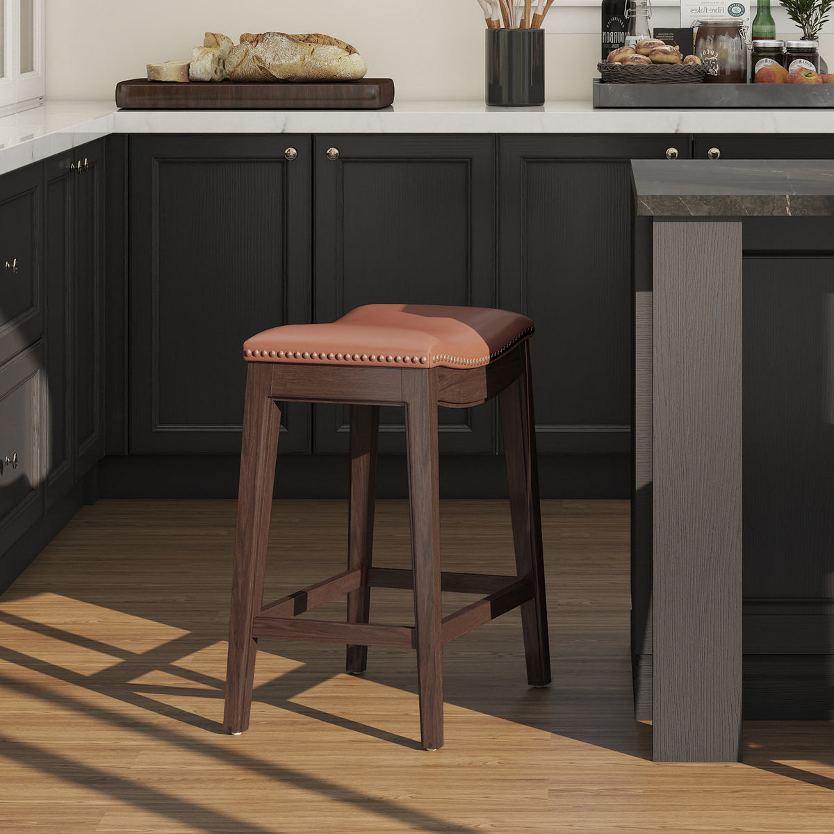 Barlow 24.5' Top Grain Leather Backless Saddle Counter Stool – view 3