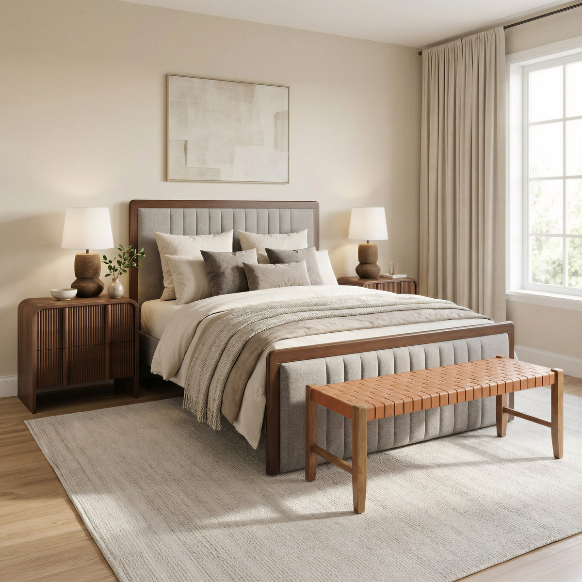 Somune Gray & Walnut Queen Bed