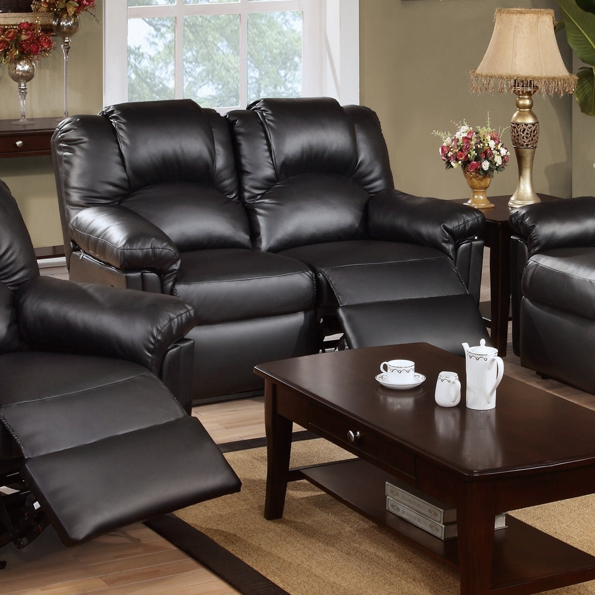 Brennan Black Bonded Leather Reclining Sofa & Loveseat Set