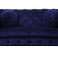 Atronia Luxe Deco Blue Velvet Sofa Loveseat 72" with tufted design and plush cushions in deep blue.