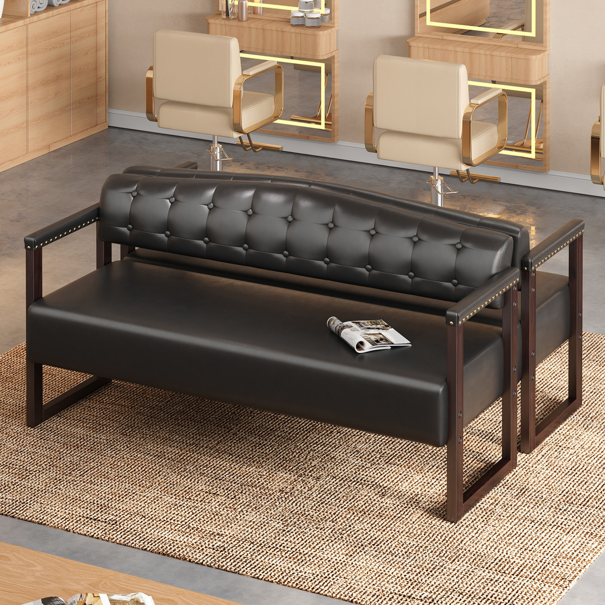 Ludlow Button-Tufted Faux Leather Bench Set
