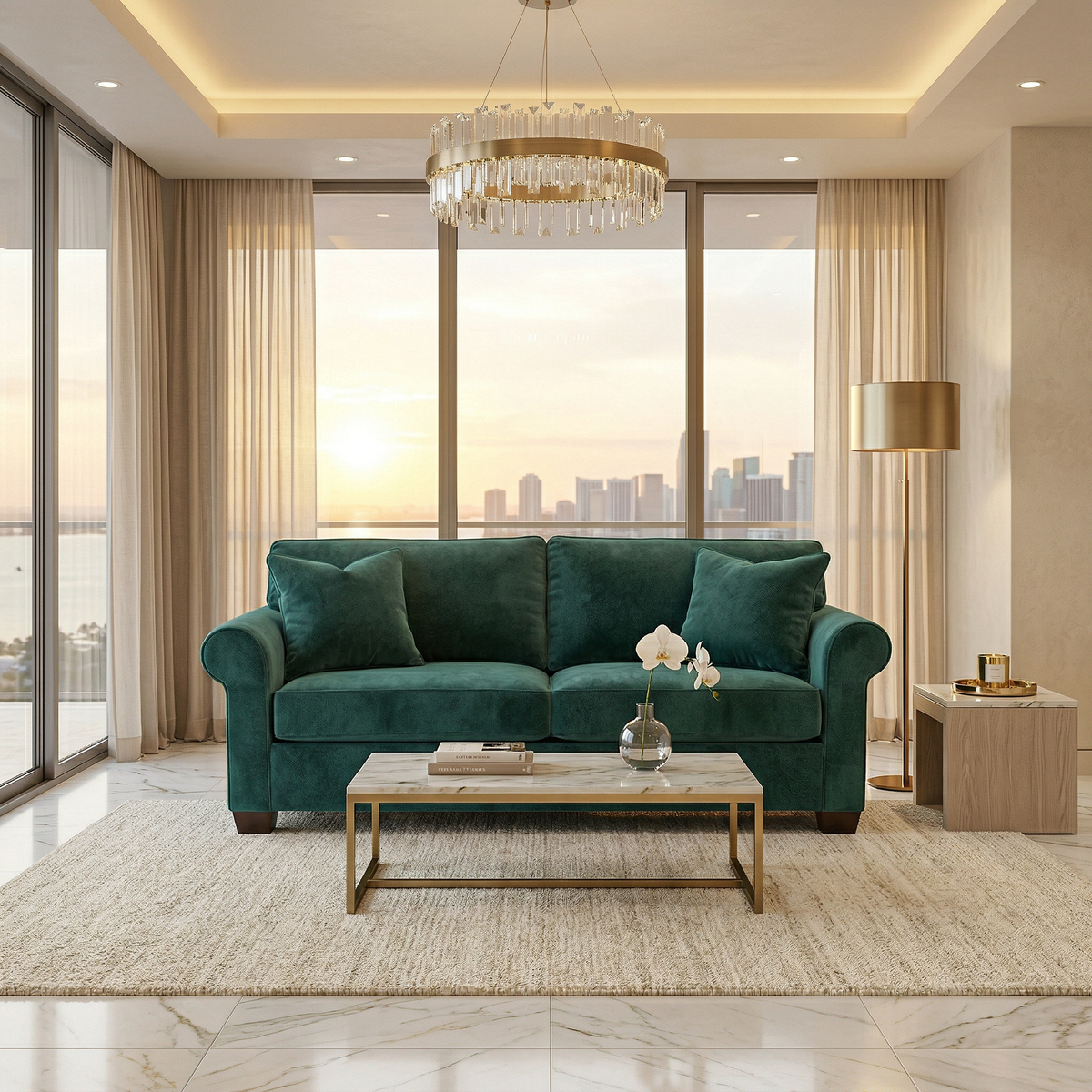 Irlanda Classic Sofa – 92" Rolled-Arm Made-in-USA Sofa - Velvet Antique Kelly Green - Velvet (9)